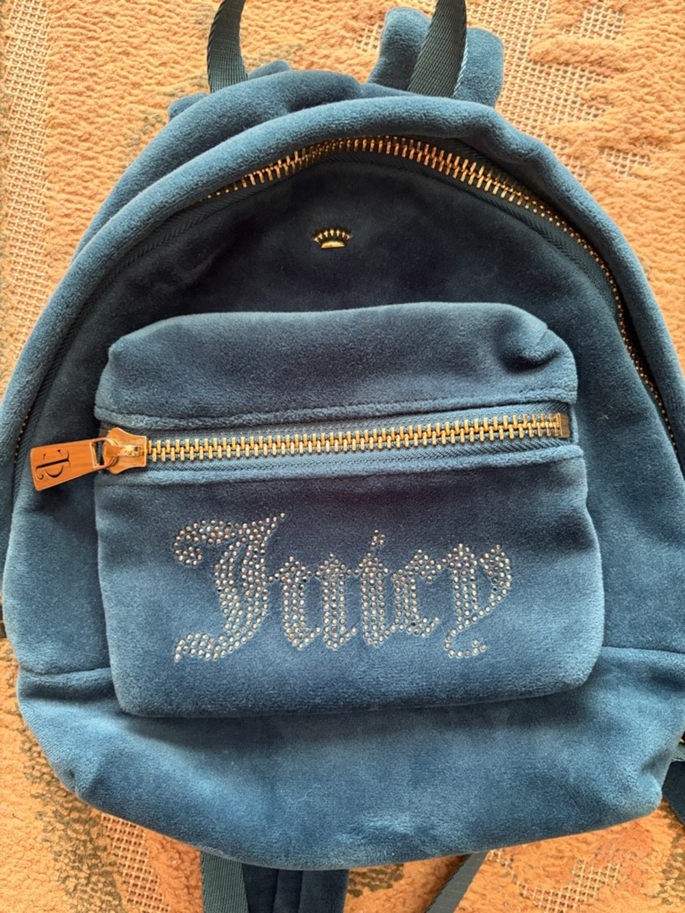 Juicy Couture Teal Velvet Mini Backpack with Crystal Logo rhinestones bling